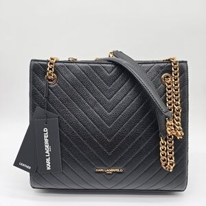 NWT Karl Lagerfeld Paris Charlotte Quilted Chain Strap Leather Shoulder Bag Blk